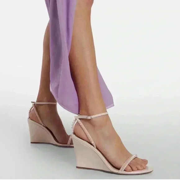 Christian Louboutin SO ME Wedge Sandal 42 11.5 12 Spike Stud Ankle Heels Leche - Picture 2 of 13